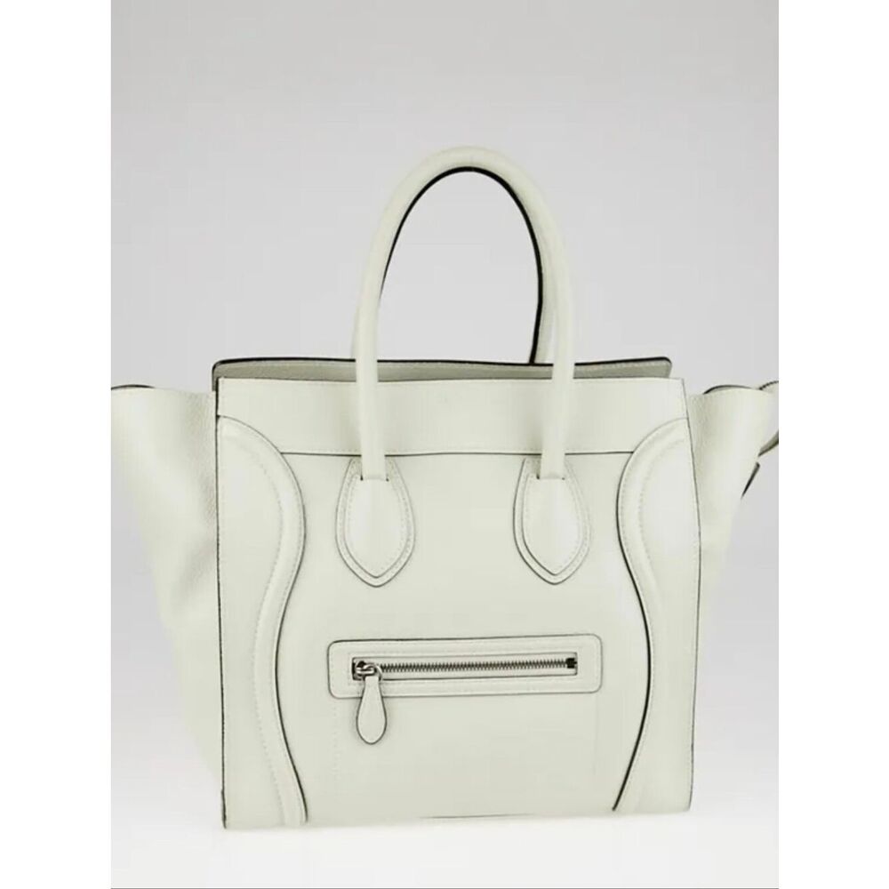 🐢 Céline White Drummed Calfskin Luggage Mini